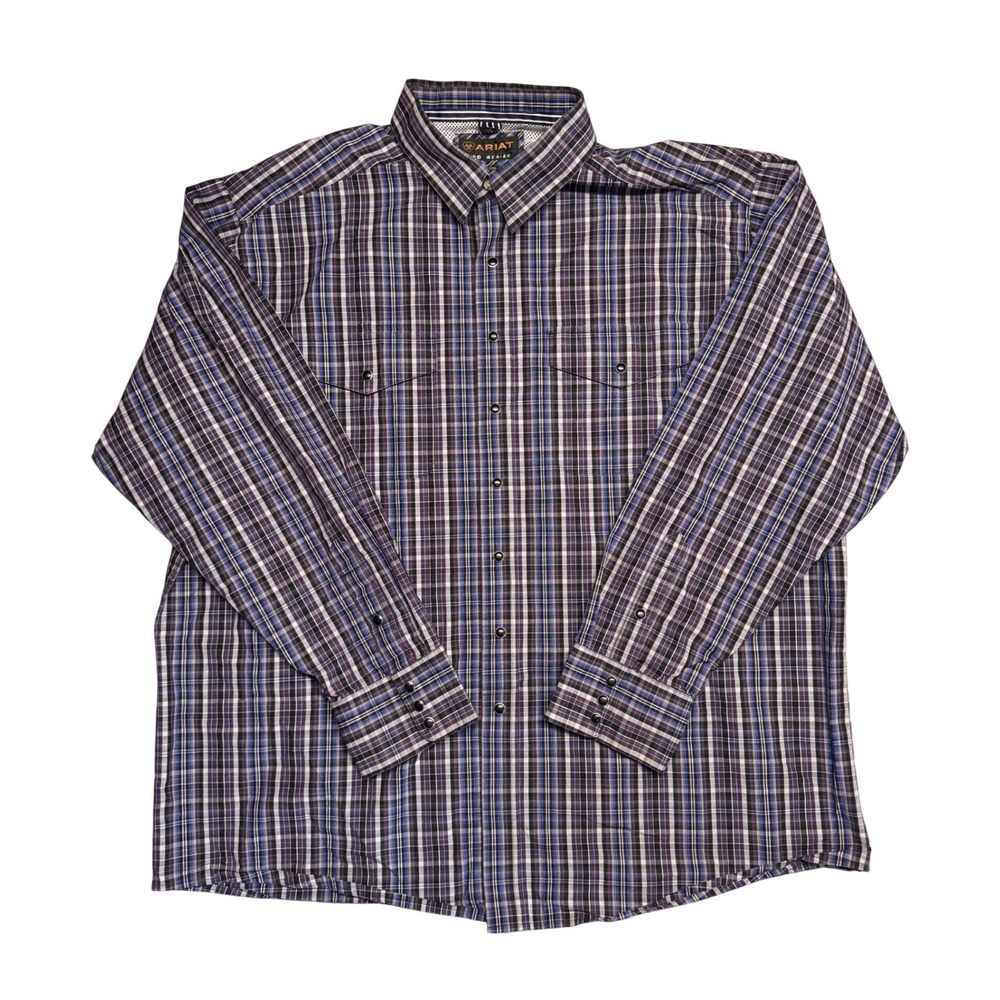 Ariat Pro Series Mens XXL Purple Plaid Western Snap Long Sleeve Vented Shirt